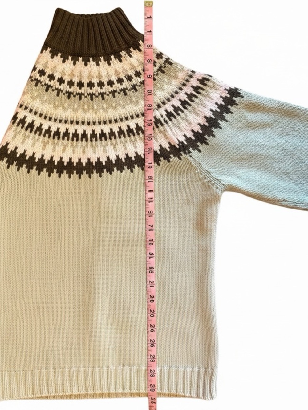 Sage Green Fair Isle Mock Neck Sweater Nordic Cozy Cabin Core Old Money Large - Picture 3 of 6